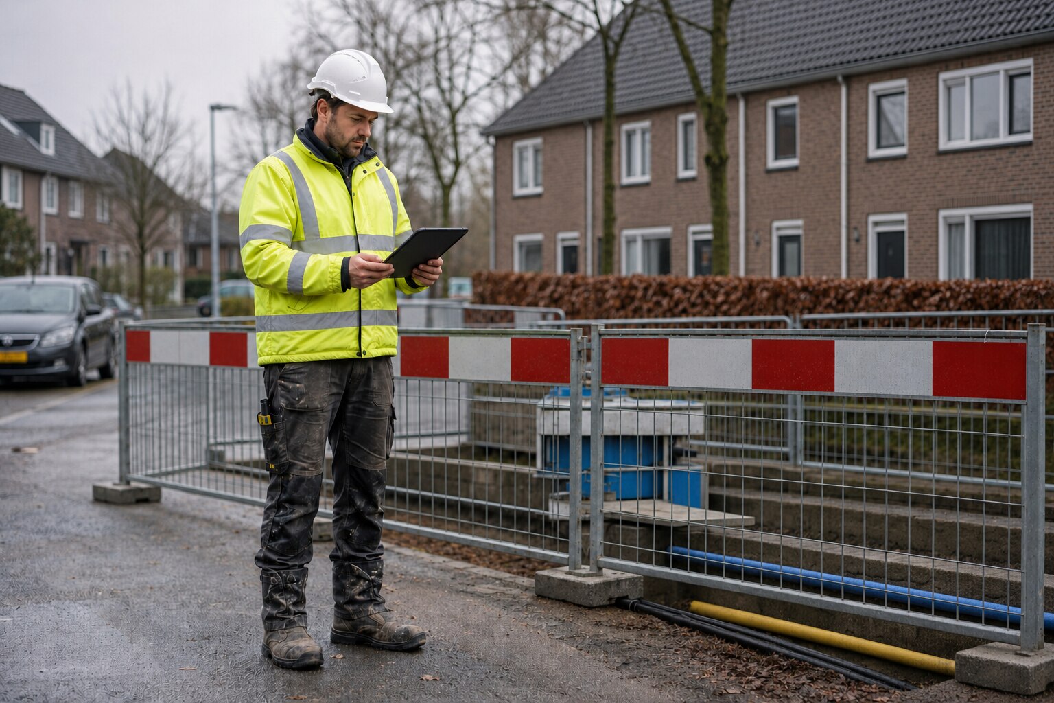 Uitvoerder raadpleegt projectinformatie op een tablet