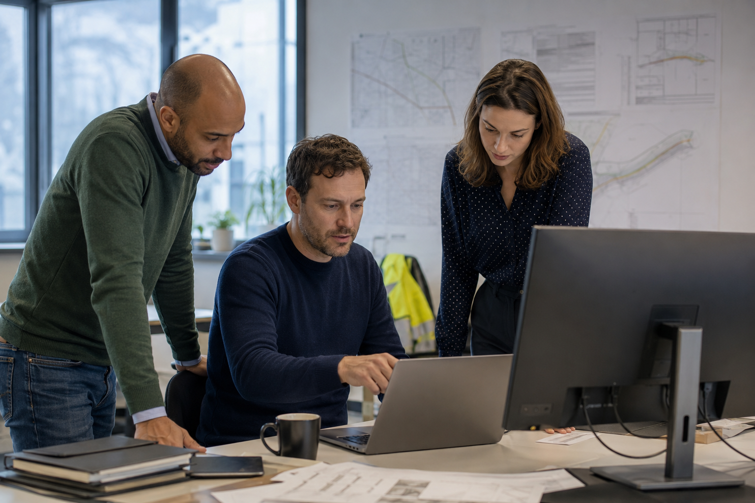 Projectteam bespreekt de actuele voortgang op kantoor